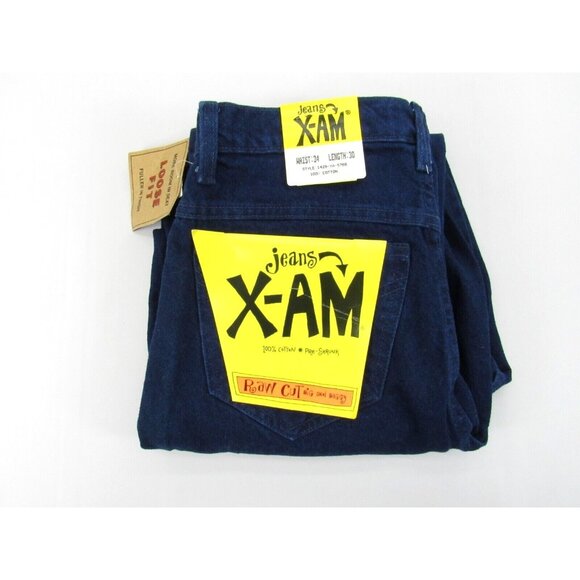 Vintage X-AM Blue Denim Hip Hop Old School Jeans USA Made 34X30 90s Big Baggy - Picture 1 of 9